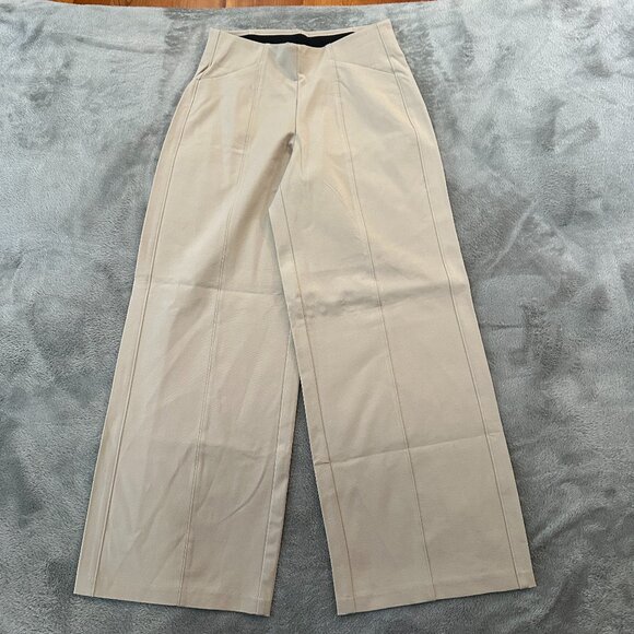 Old Navy High Rise Wide Leg Pixie Ponte Pants SMALL Tan Comfort Waistband - Picture 1 of 5